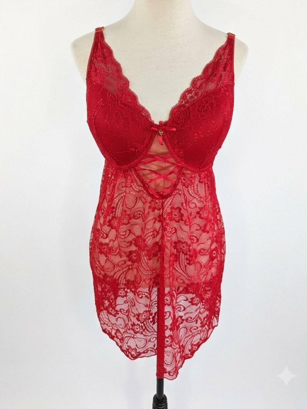 Daisy Fuentes Red Lace Chemise Nightgown Women's Intimates Negligee Plus Size 1X